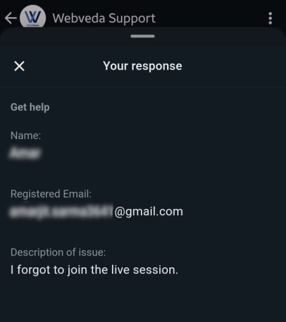 User submitting support query through WhatsApp